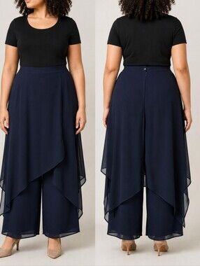 BALI Navy Layered Chiffon Skirt Pants Palazzo Size 13/14 Made in Canada
